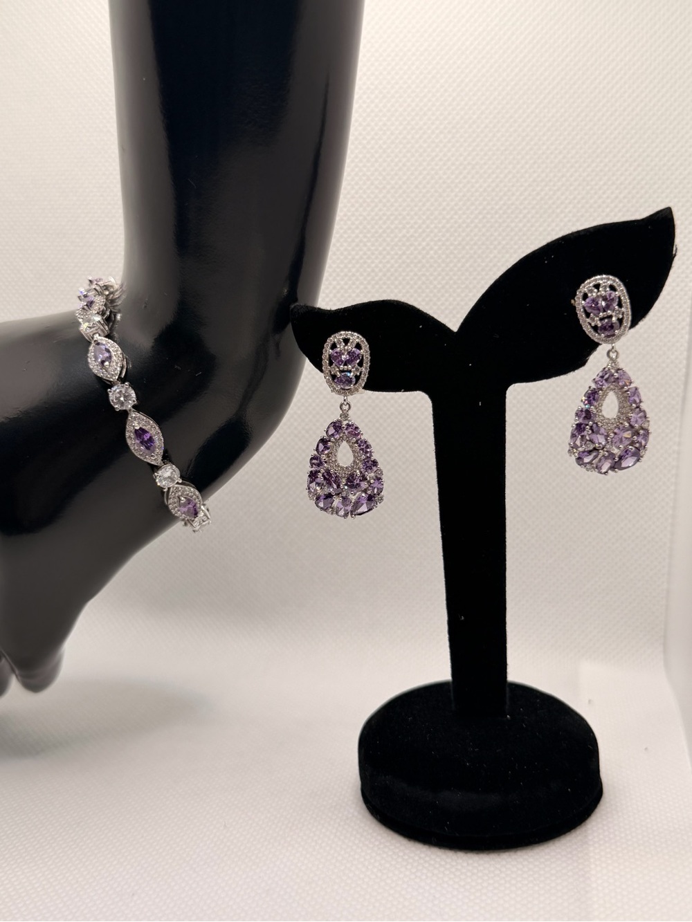 Amethyst Purple Cubic Zirconia Marquise Tennis Bracelet Earrings Set